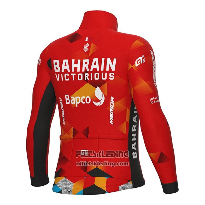2022 Fietskleding Bahrain Victorious Rood Lange Mouwen en Koersbroek